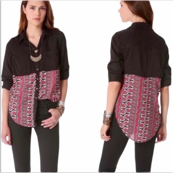 FREE PEOPLE - Welcome to the Jungle button down shirt S black - Picture 1 of 11
